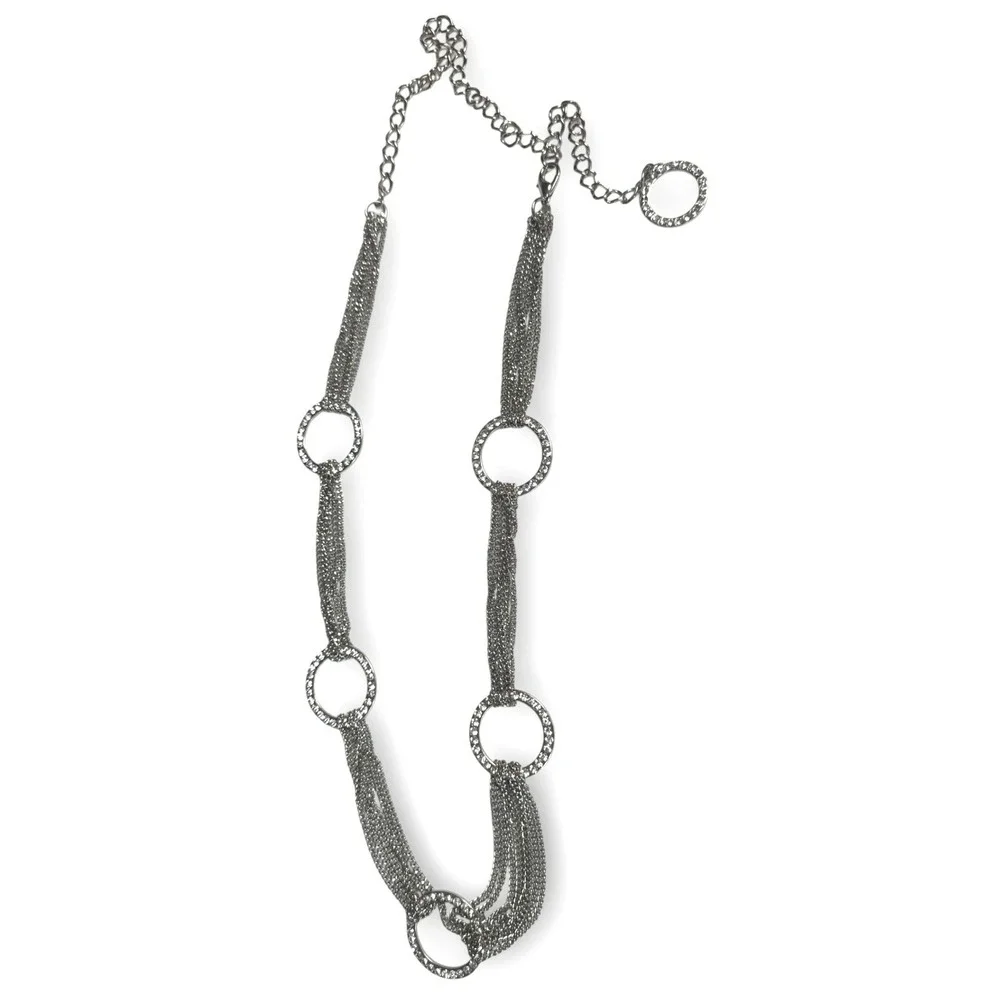 Vintage 90s Multi-Layer Silver Chain Belt Rhinestone O-Rings Adjustable 48 Inch - Picture 5 of 5
